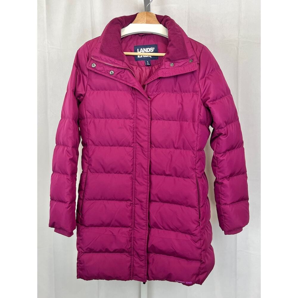 LANDS' END Down Winter Coat Full Zip Puffer Missing Hood Purple Size 4 6 S - Picture 10 of 10